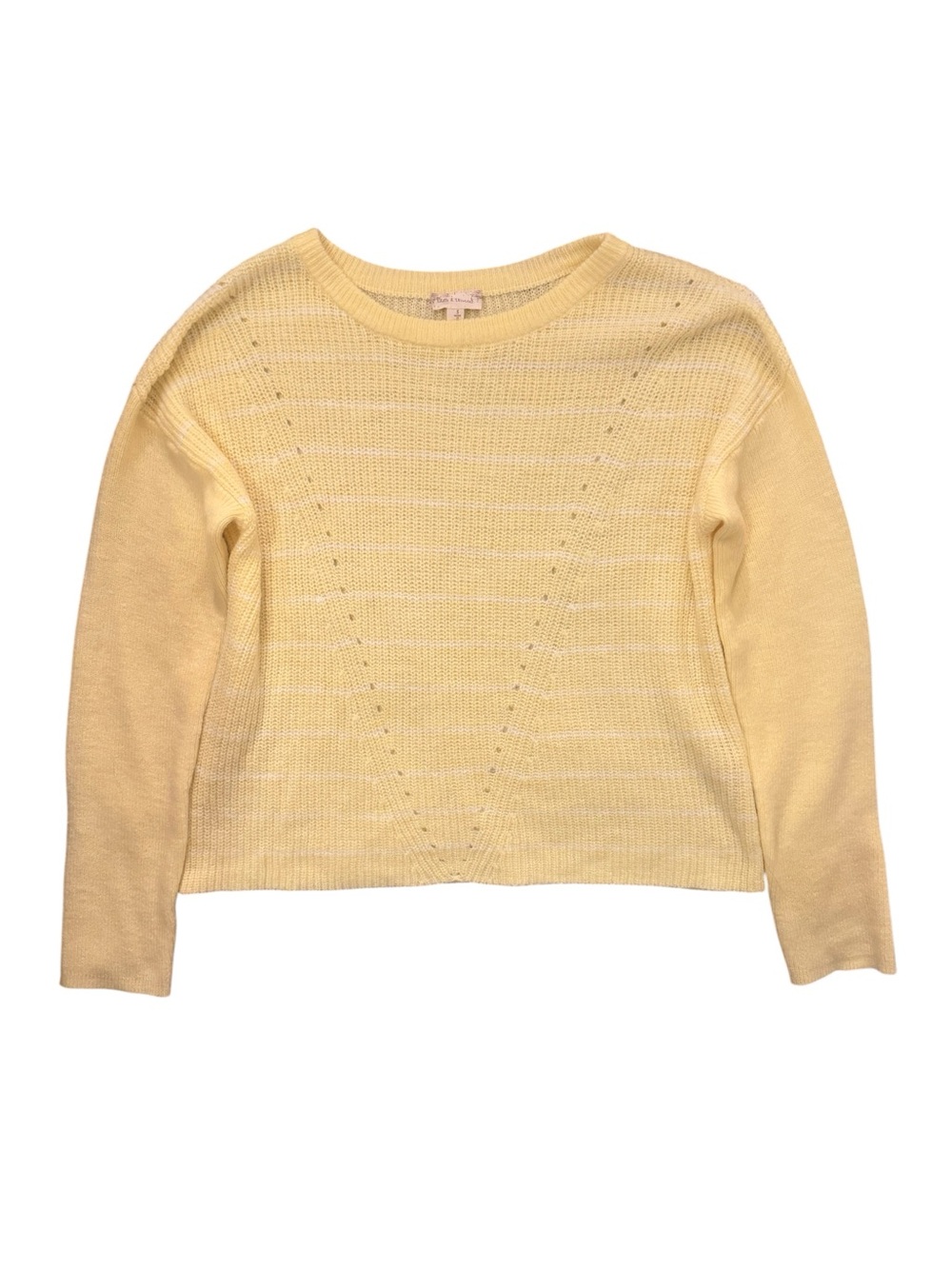 NWOT Hem & Thread Pale Yellow Knit Crewneck Sweater